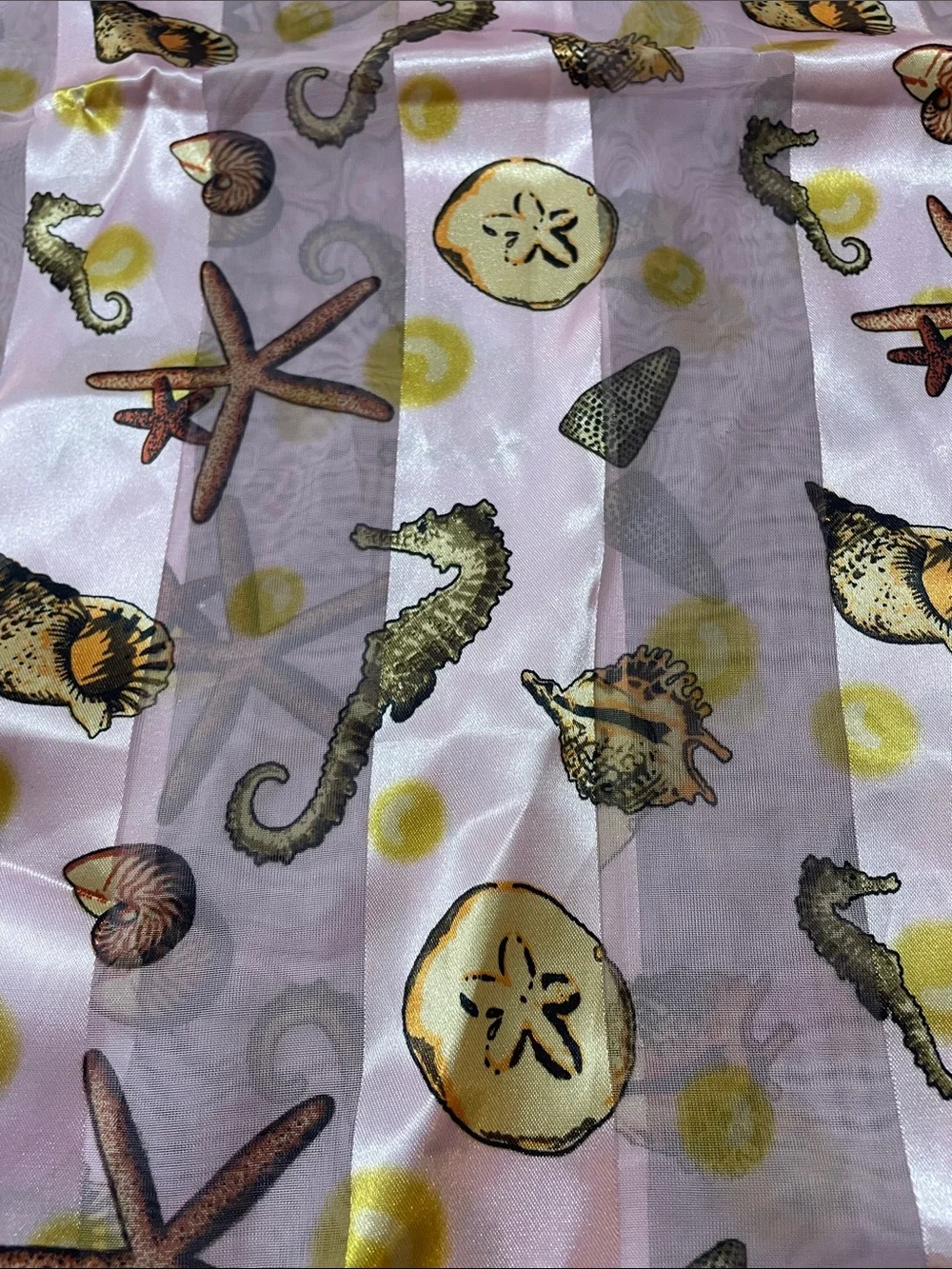 Seashell Pattern Pink Silky Table Runner or scarf approx 58x13 NWOT very pretty